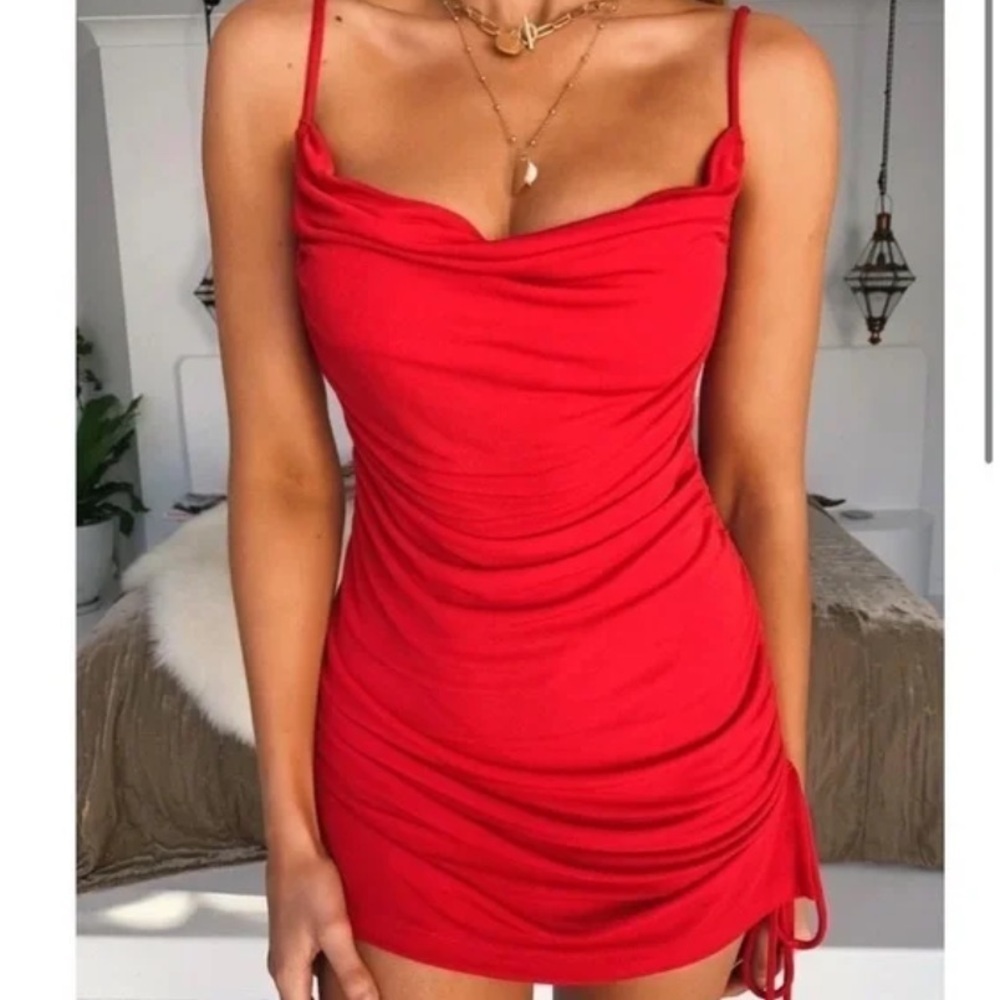 Tiger Mist Red Ruched Mini Dress size small